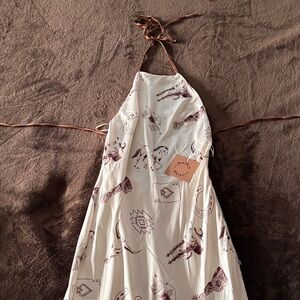 Backless Halter Dress in Cream with Brown Western Print